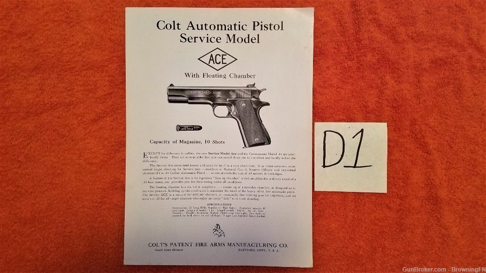 Original Colt Ace Service Model with Floating Chamber Owners Manual *-img-0