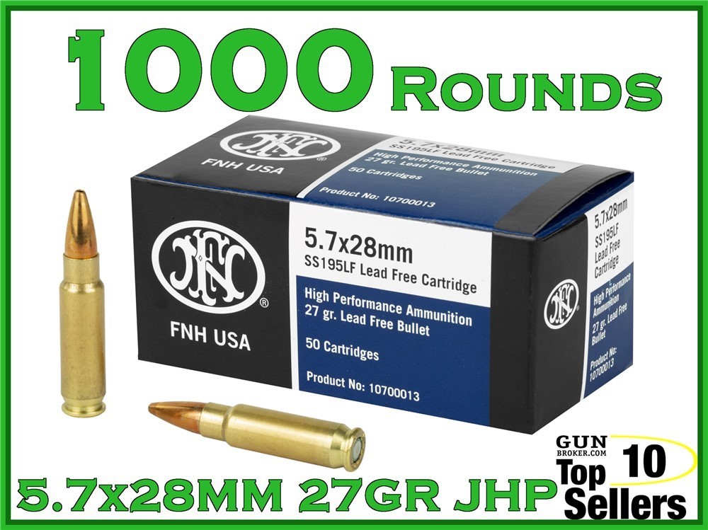 FN 5.7x28 27gr SS195LF LEAD FREE Ammo JHP HOLLOW POINT 10700019 1000 ROUNDS-img-0