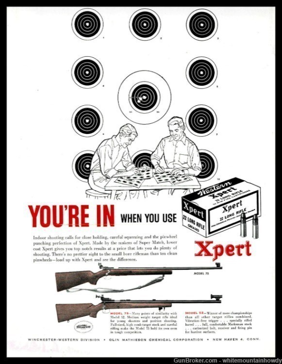 1959 WINCHESTER Model 75 and 52 Rifle w/ X-pert .22 LR Ammunition PRINT AD-img-0