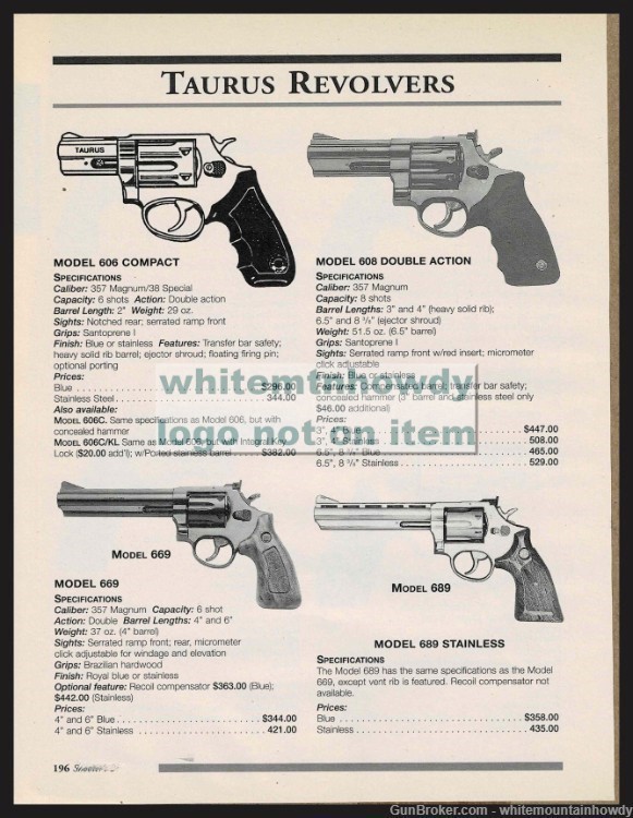 1999 TAURUS 606 Compact, 608 DA, 669, 689 Revolver PRINT AD-img-0