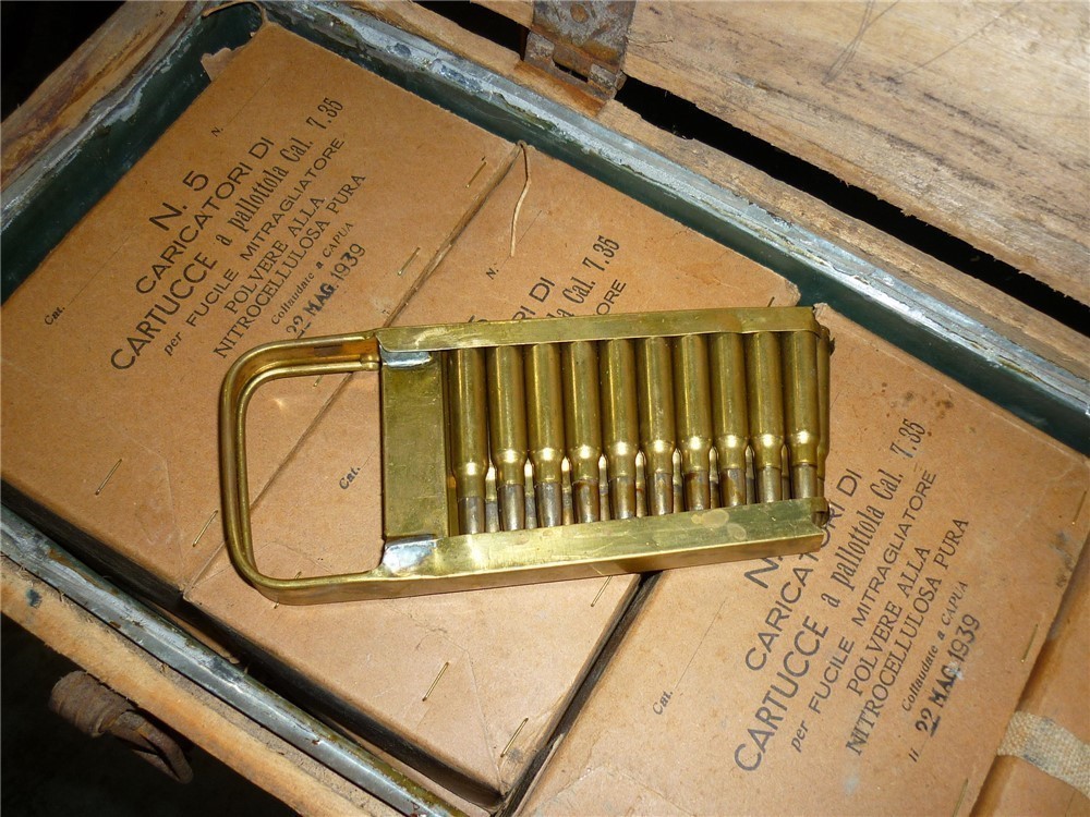 20rd + Brass Charger/Clip 1939 ORIGINAL 7.35 WW2 7.35x51 CARCANO Breda M30-img-0