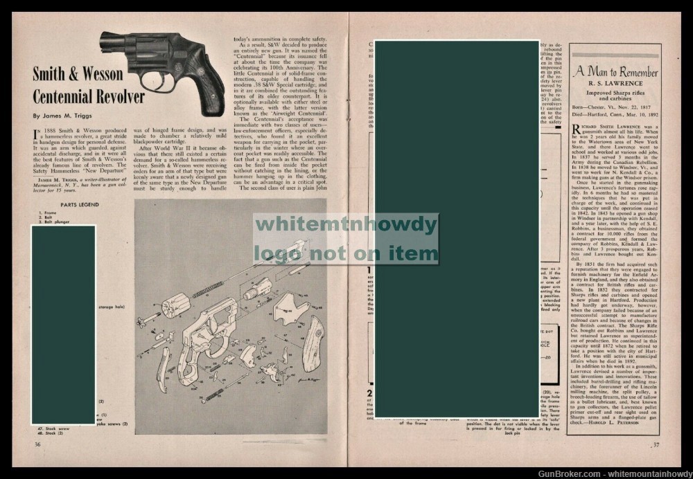 1958 SMITH & WESSON Centennial Revolver Parts List Assembly Article-img-0