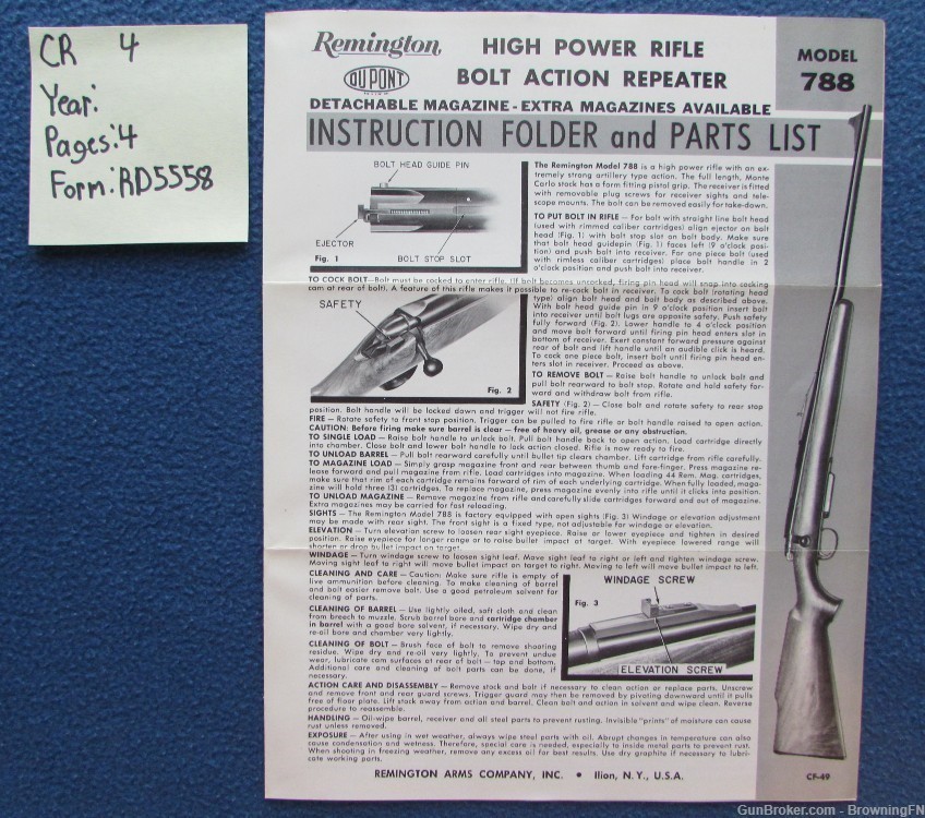 Vintage Remington Model 788 Owners Instruction Manual -img-0