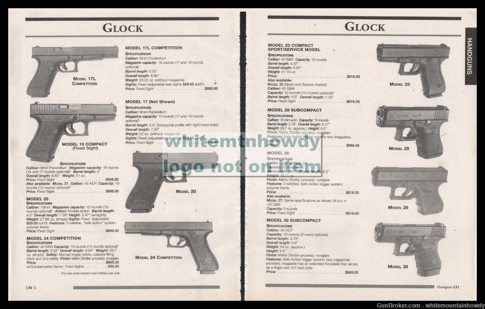1999 GLOCK 2-page AD Spread 8 models shown w/original prices/-img-0
