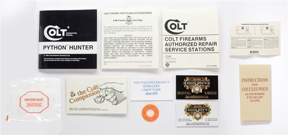 Colt Python Hunter Manual, Repair Stations List, Colt Parts List. 1980-img-0