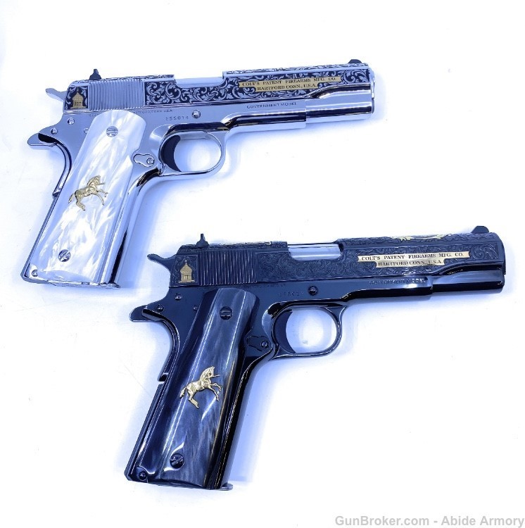 Matching Pair of El Samuel Colt Stainless & Blued 1911's Low Serial #14-img-1
