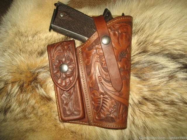 VINTAGE GEO.LAWRENCE HOLSTER WITH EXTRA MAG KEEPER COLT 1911 AUTO !!-img-0