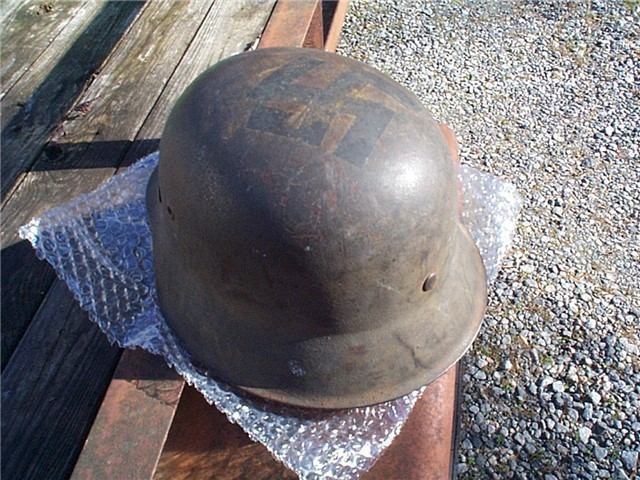 Old M-42 German Military Luftwaffe Helmet with swastika decal-img-0