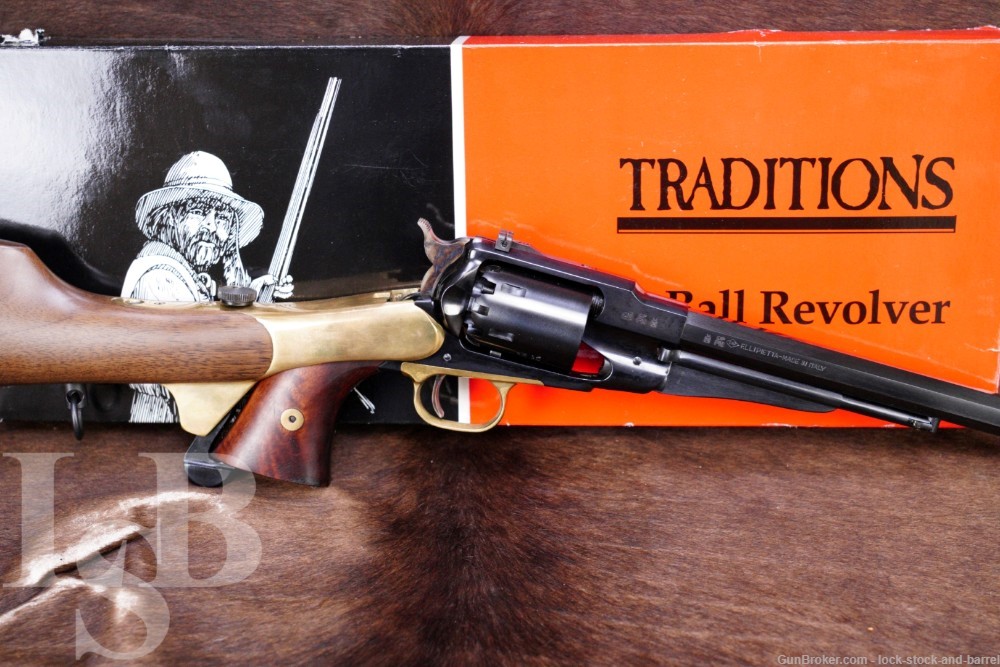 Pietta 1858 Remington Bison .44 12” Percussion Revolver & Stock ATF Antique-img-0