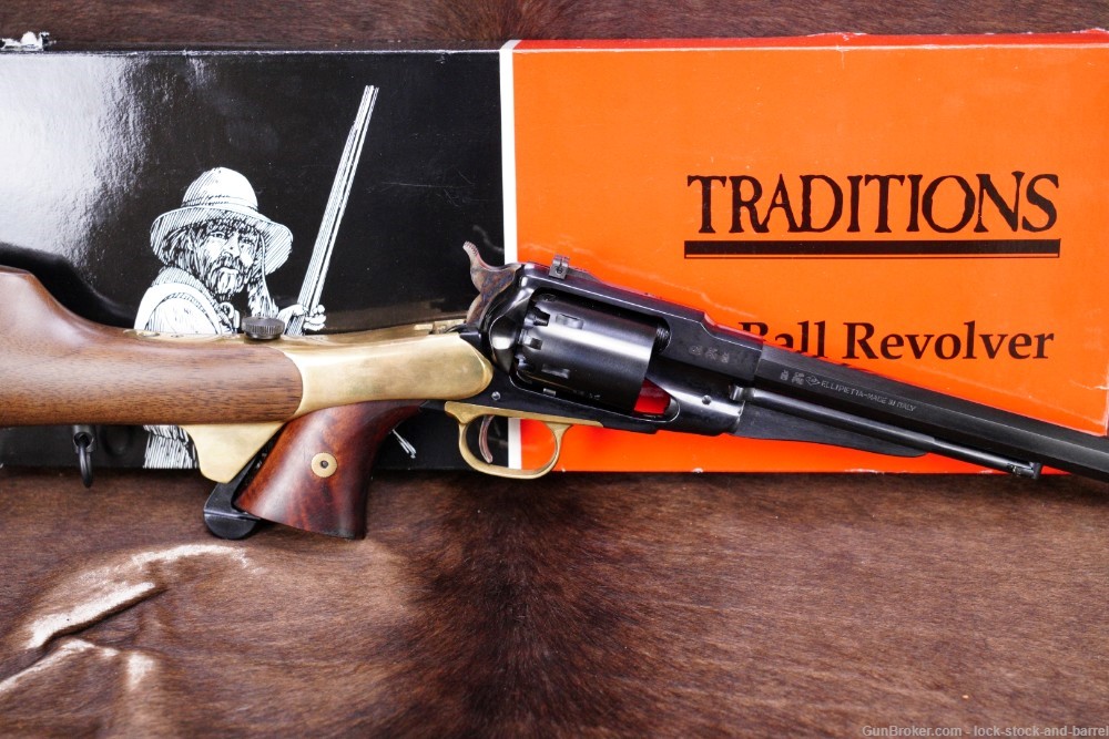 Pietta 1858 Remington Bison .44 12” Percussion Revolver & Stock ATF Antique-img-2