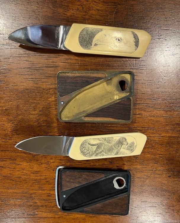 2 Rare Vintage Gerber Touché Belt Buckle Knives -img-1
