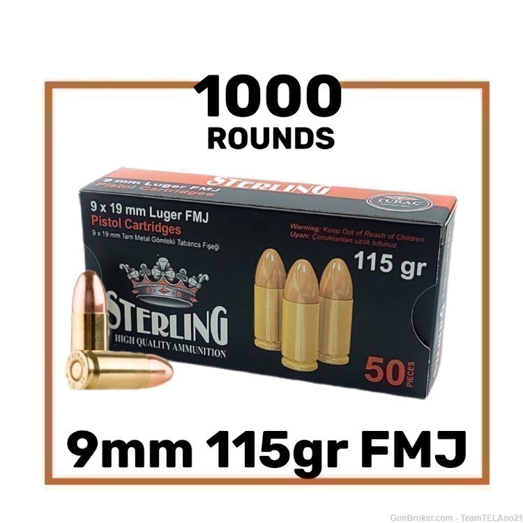 Sterling 9mm 115gr FMJ 1000 Rounds-img-0