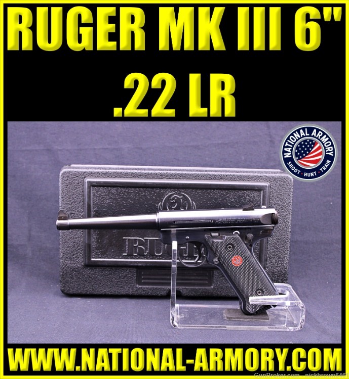 2014 RUGER MK III 22 LR 6" BBL BLUED FACTORY BOX 2 MAGAZINES-img-0