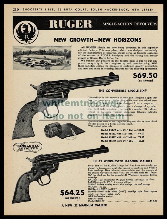 1963  RUGER Single-Six Convertible, 22 Winc Mag Revolver PRINT AD-img-0