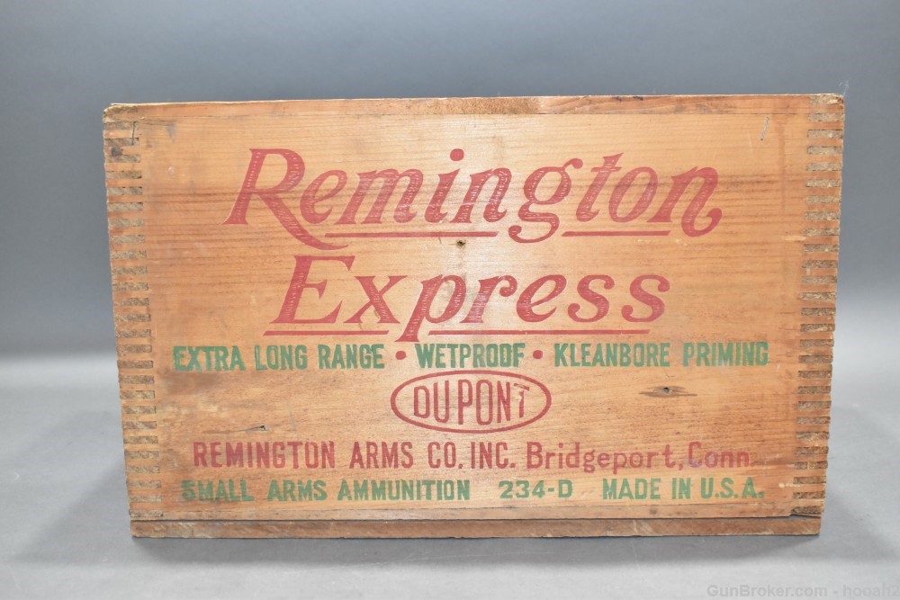 Vintage Remington Express 2 3/4" 12 G #4 500 Ct Wooden Ammo Box READ-img-0