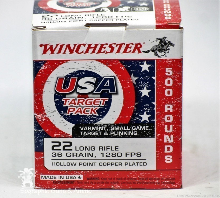22 lr Winchester USA TARGET PACK LR 36 Grain 22lr Hollow Point 500 ROUND PK-img-0