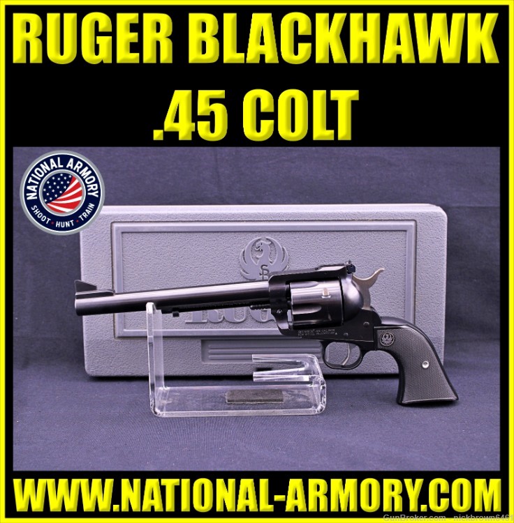 2014 RUGER BLUED NEW MODEL BLACKHAWK 45 COLT 7.5" BBL FACTORY HARD CASE -img-0