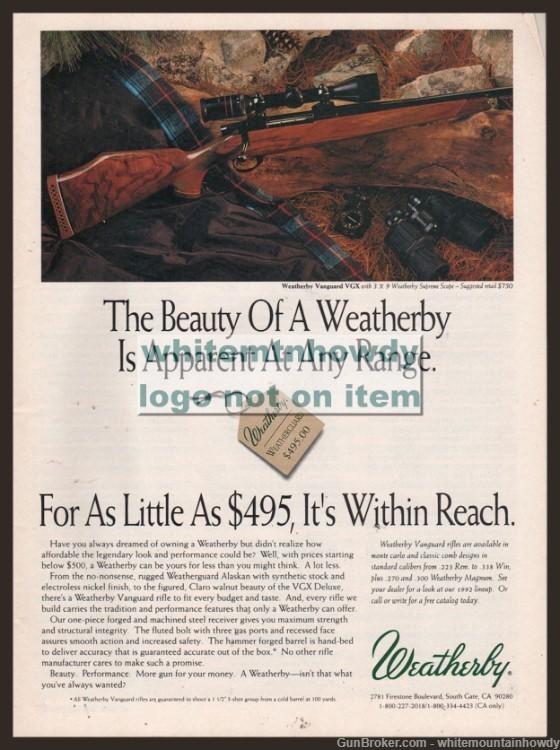1992 WEATHERBY  Vanguard VGX  Rifle Vintage PRINT AD-img-0