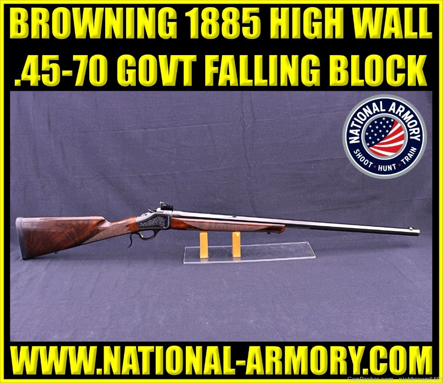 BROWNING 1885 HIGH WALL 45-70 GOVT 27" OCTAGON FALLING BLOCK GLOSSY STOCK-img-0