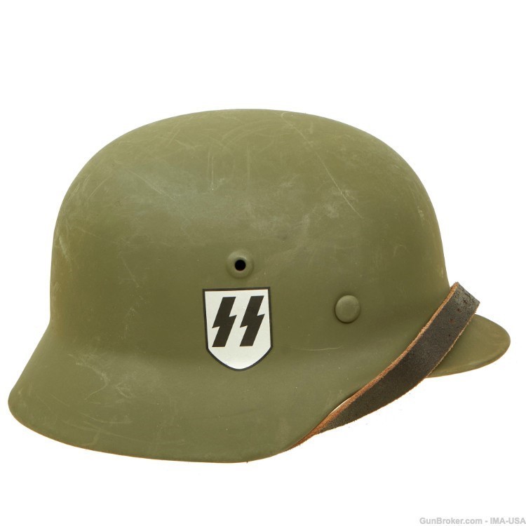Original German WWII "Factory New" SS Double Decal M35 Helmet - EF64-img-0