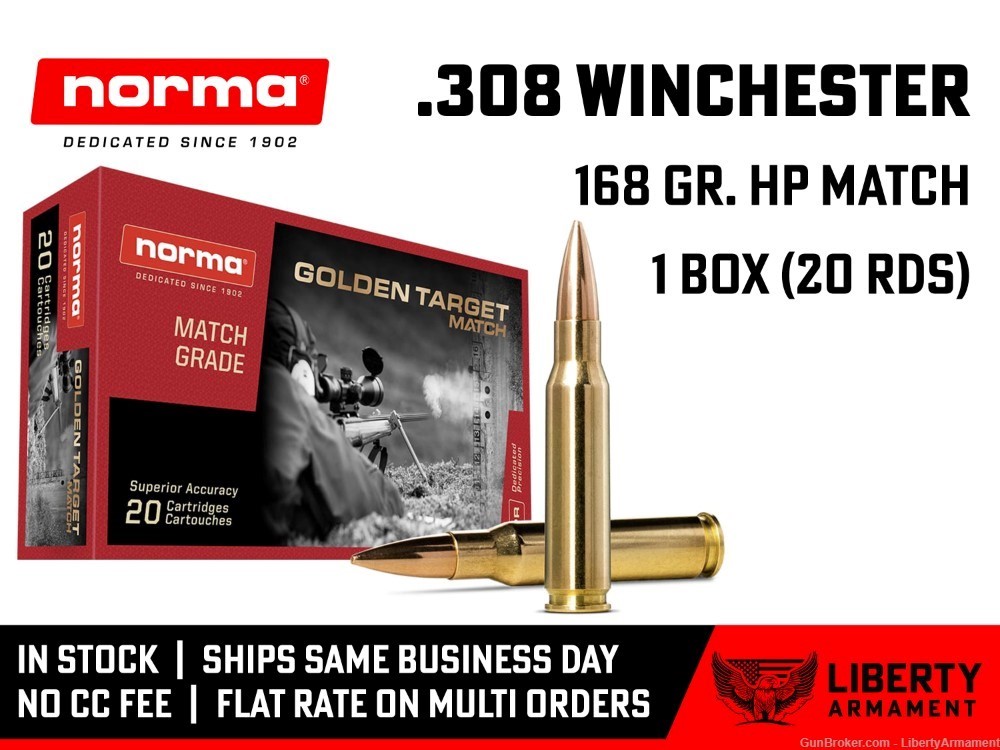 308 Winchester Ammo 168 gr Norma Golden Target Match Ammunition-img-0