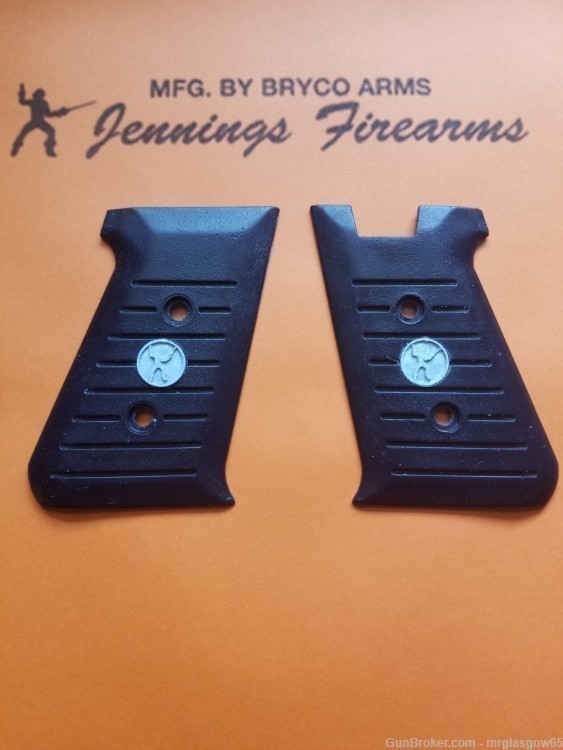 Bryco Jennings Firearms Model 58 59 380 9mm Black Grips with Medallions-NEW-img-1