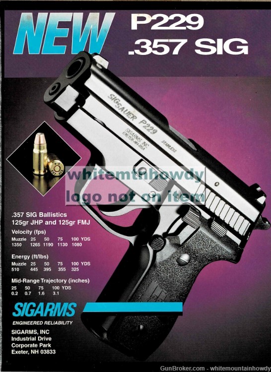 1995 SIG P229 .357 Pistol PRINT AD Sigarms Advertising Page-img-0