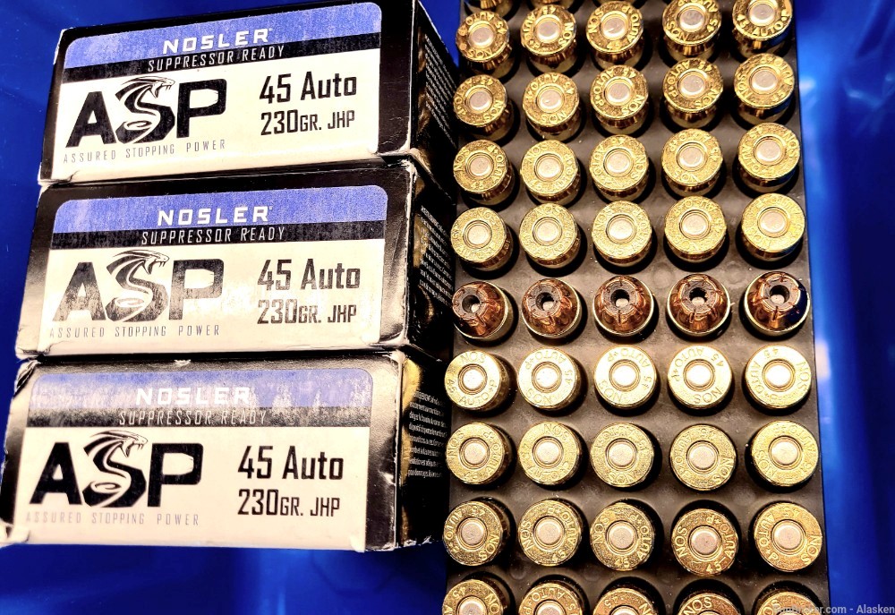SUPPRESSOR APPROVED - 150 rounds of .45 ACP 230 gr JHP NOSLER ASP ammo-img-3