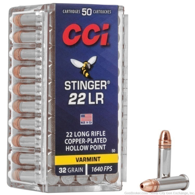 CCI Stinger 32GR Copper-Plated Hollow Point .22LR 50rds-img-0
