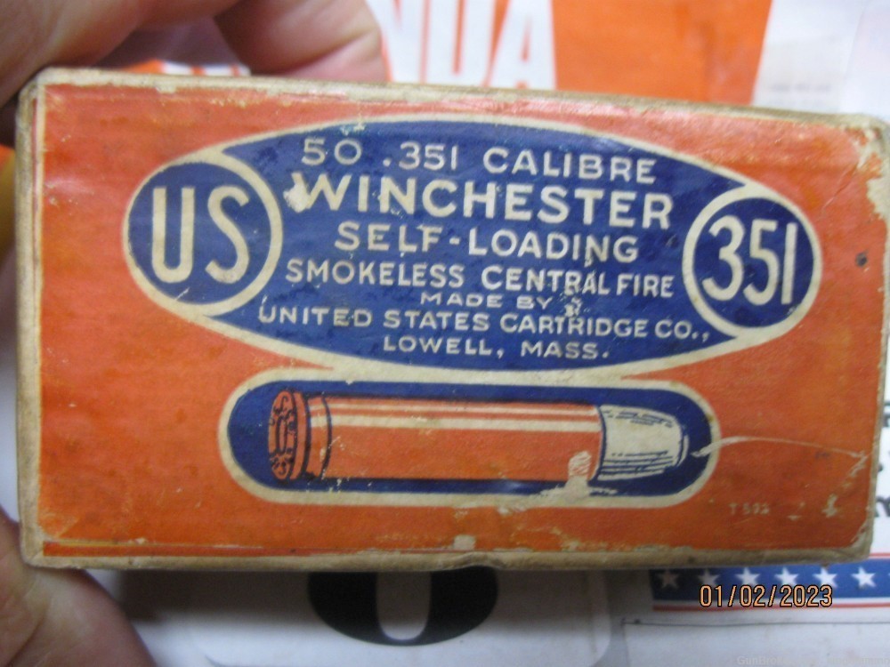 Very Rare 351 WSL US Cartridge 50 rnd Vintage Original Ammo Orange Box-img-2