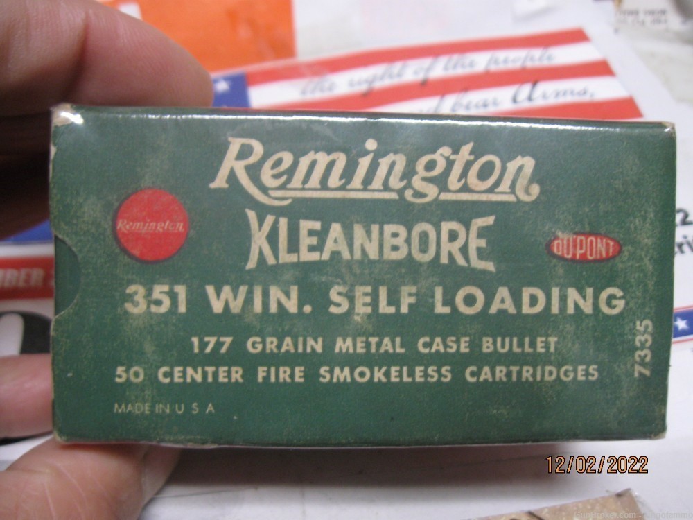 Minty 1950's Remington Box  351 WIN. SELF LOADING 177gr Kleanbore # 7335-img-1