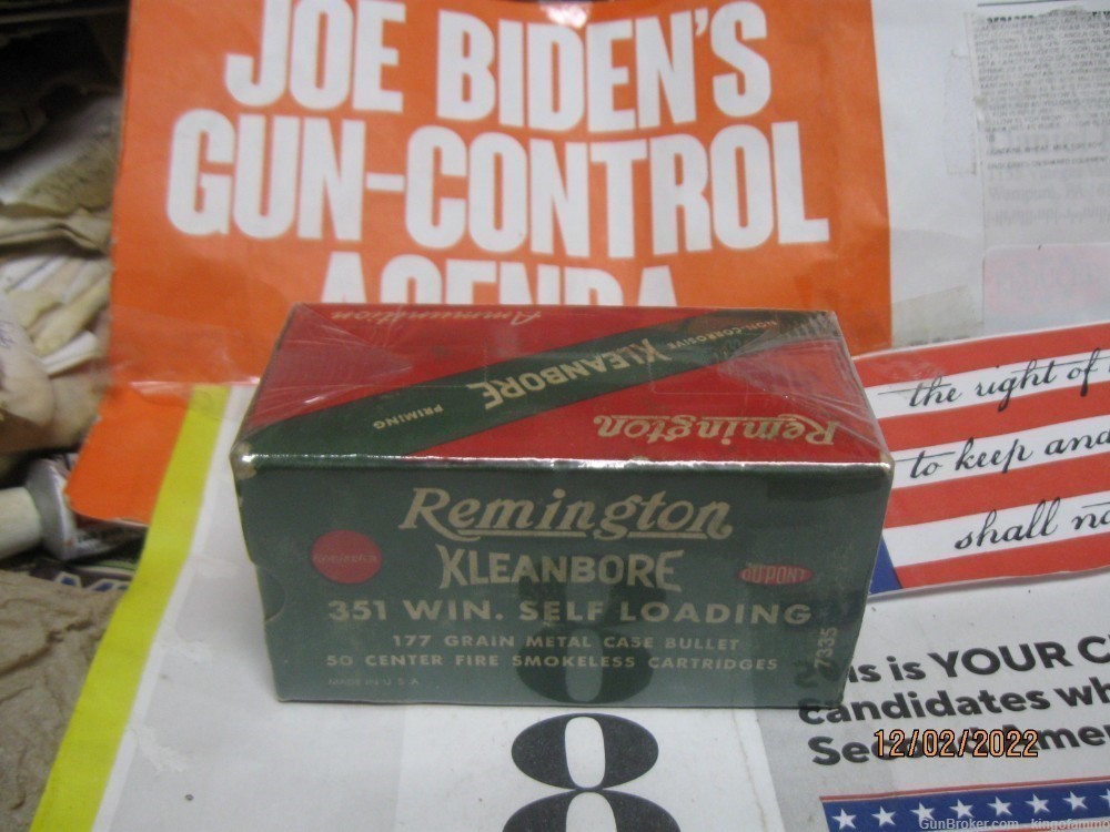 Minty 1950's Remington Box  351 WIN. SELF LOADING 177gr Kleanbore # 7335-img-0