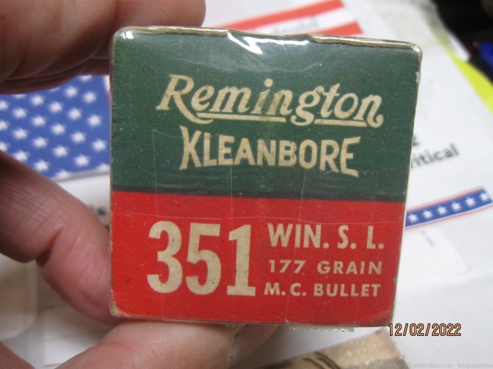 Minty 1950's Remington Box  351 WIN. SELF LOADING 177gr Kleanbore # 7335-img-2