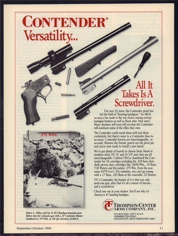 1994 Thompson Center CONTENDER Handgun Pistol PRINT AD-img-0