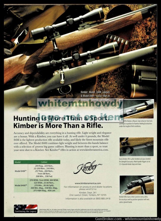 2009 KIMBER Model 8400 and 84M Bolt Action Rifle Original PRINT AD-img-0