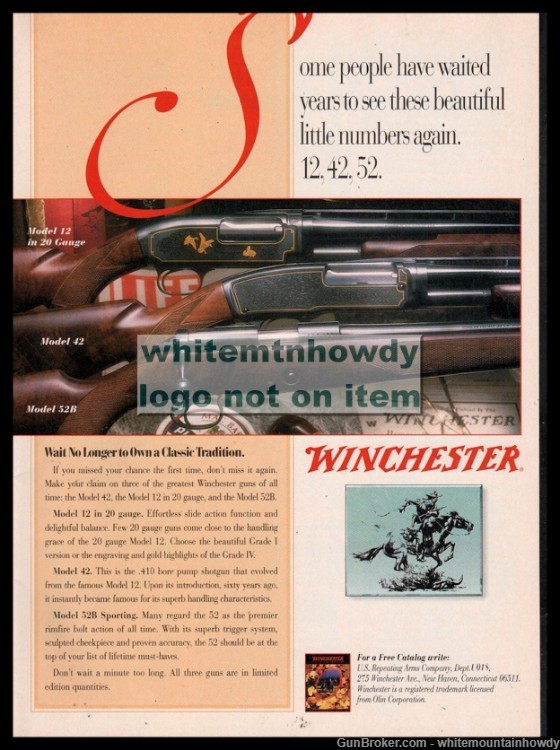 19993 WINCHESTER Model 12 20 gauge, ,42 and 52B Shotgun PRINT AD-img-0