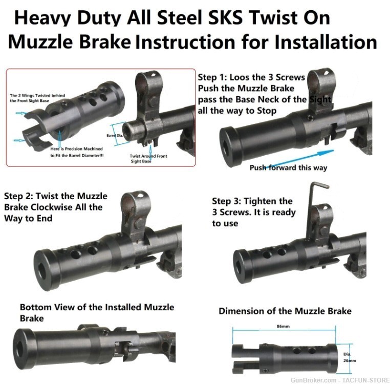SKS Muzzle Brake Solid Steel Reduces Recoil And Muzzle Climb 7.62x39 mm-img-2