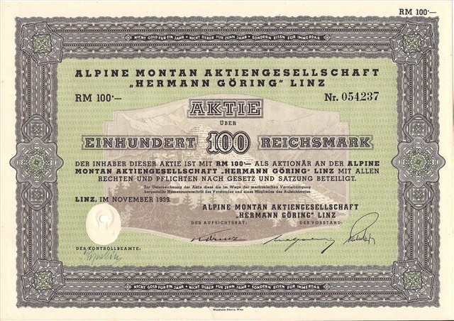 German bond 100 RM "Alpine " owned by Hermann Göring - Herman Goring-img-0