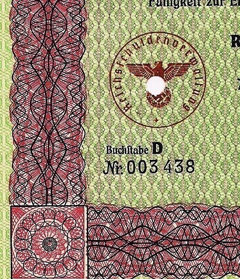 German Treasury Loan 1000 Reichsmarks 1936 with swastika WWII-img-1