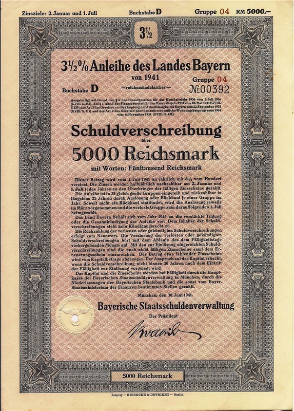 3.5% Bond of the state of Bavaria, 5000 RM, 1941-img-0