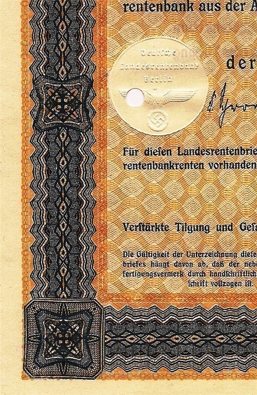 German State Mortgage 5000 RM Bond 1944 BATTLE OF THE BULGE WWII-img-1