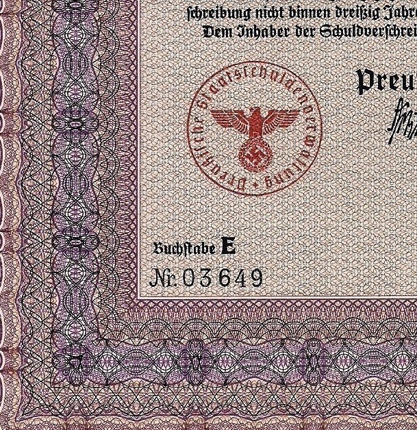 German 500 Reichsmarks bond, Prussia 1940 swastika, WWII-img-2