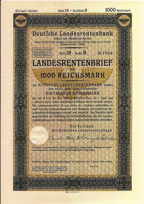  German 1000 RM bond swastika due day 1/1/1946, WWII time-img-0
