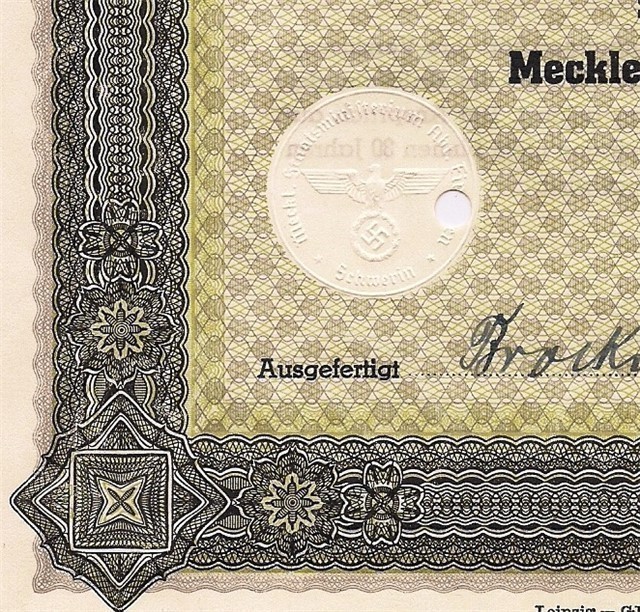  Land of Mecklenburg 100 Reichsmark GERMAN bond with swastika 1942 WWII-img-1