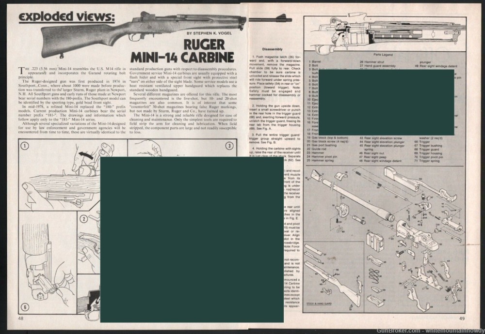 1979 RUGER Mini-14 Carbine Exploded Parts List Disassembly Assembly Article-img-0