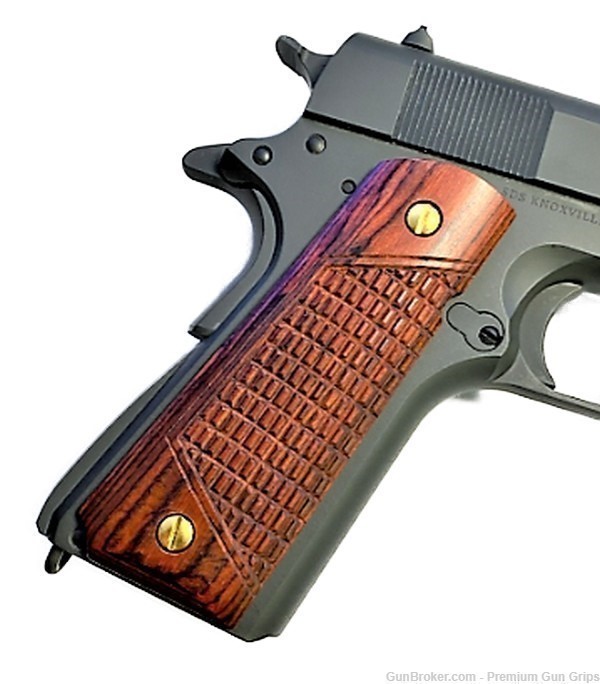 1911 Colt Full Size Outback Rosewood Combat Grips with 4 - Gold Screws-img-2