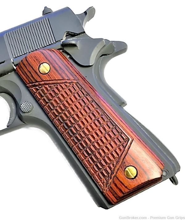1911 Colt Full Size Outback Rosewood Combat Grips with 4 - Gold Screws-img-3