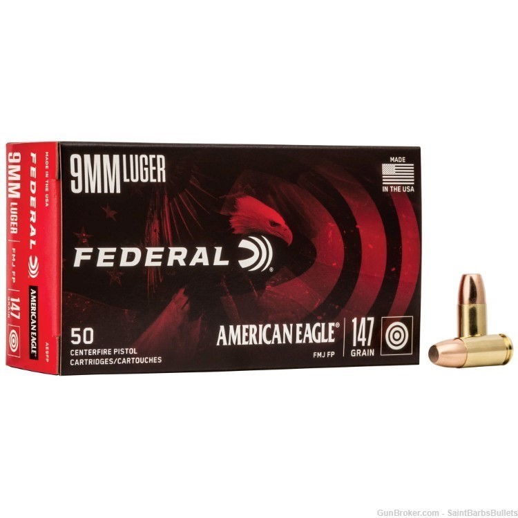 Federal American Eagle 9mm 147gr FMJ Flat Point - 50 Rounds-img-0