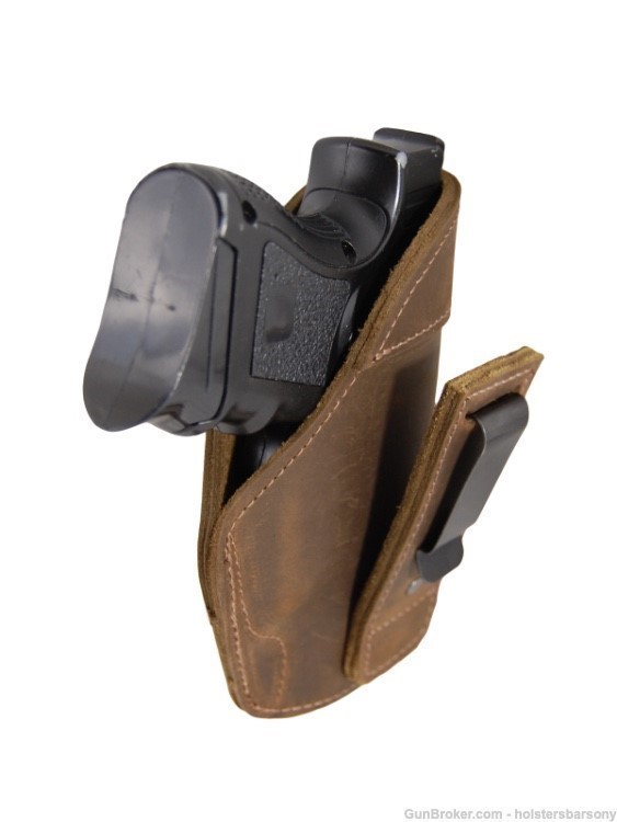 Barsony Brown Leather Tuckable Holster for Compact 9mm 40 45 Size 15 Right-img-0