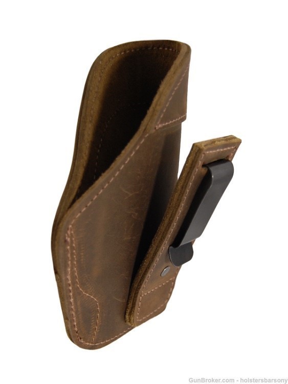 Barsony Brown Leather Tuckable Holster for Compact 9mm 40 45 Size 15 Right-img-2